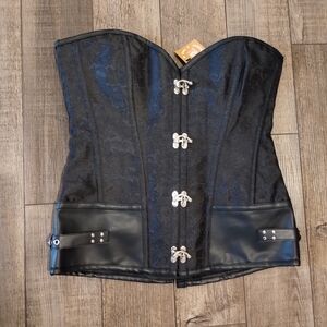 NWT Black Corset with Silver Clasps
